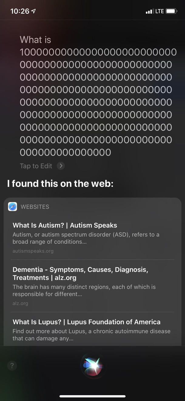 I was just trying to make Siri say a bunch of zeroes and got called tf out