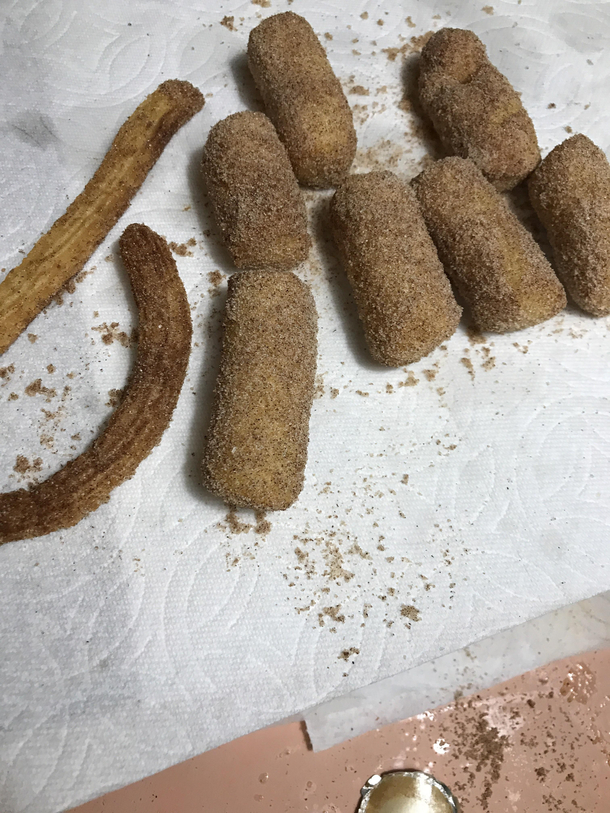 I was making homemade churros for the husband and the piping bag tip popped out Too lazy to fix it I present to you the turdo