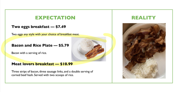 I was pleasantly surprised with the amount of bacon in this breakfast plate
