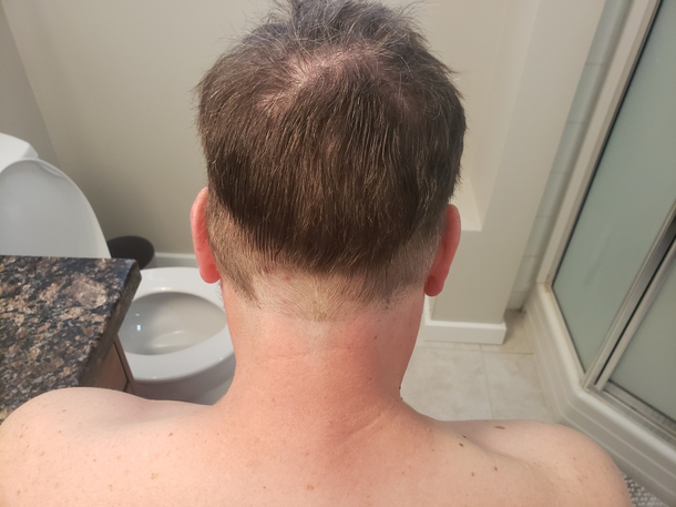 I was too scared to cut my husbands hair so he did it himself