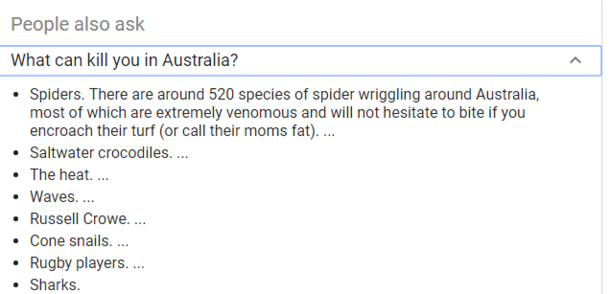 I was trying to find a list of predators in Australia and was surprised by the answers