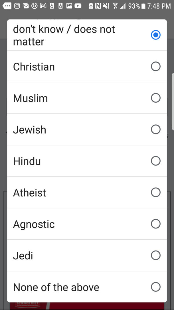 I was using a last name generator and it asked for a religon and one of the options was jedi