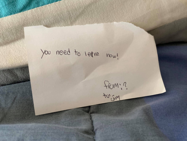 I went to visit my family My niece left this on my bed
