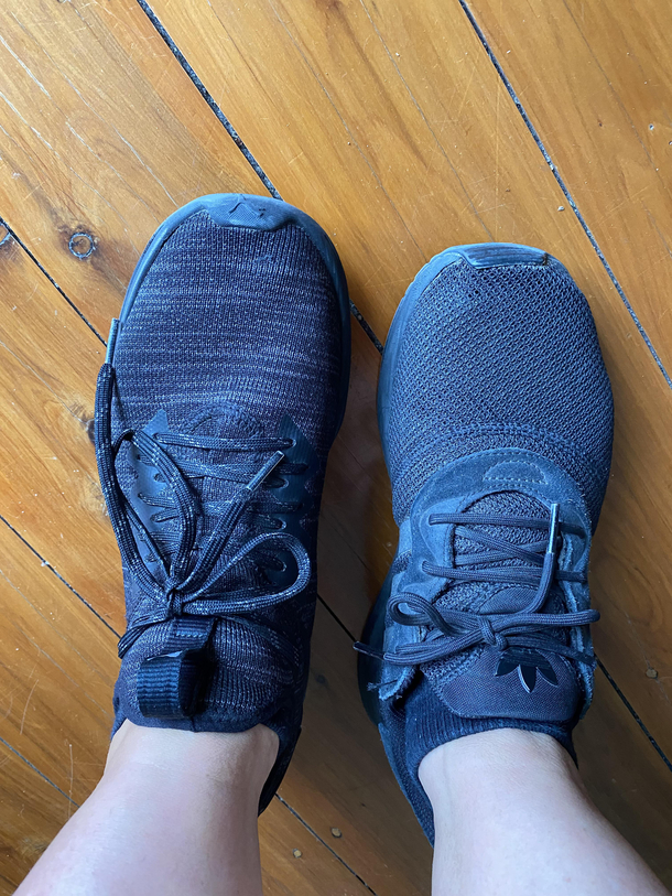 I wore odd shoes to work today Got home went to kick my shoes off at the front door seen that one of my shoes was already sitting there Looked at my feet oh no