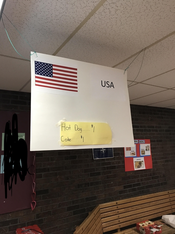 I work at a Canadian high school that hosts an annual country fair This is USAs menu