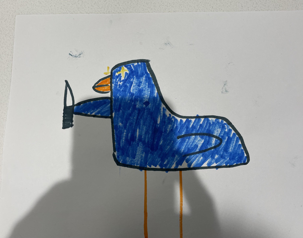 I work in a childrens psych facility I asked my patient why they drew this and the response You mess with Abbypet bird you get the stabby