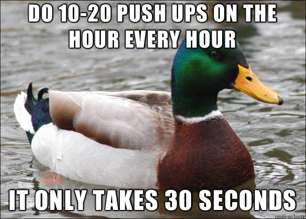 I work in a cubicle with enough room to do it but it gives me so much energy to go back and attack the emails faxes and phone calls