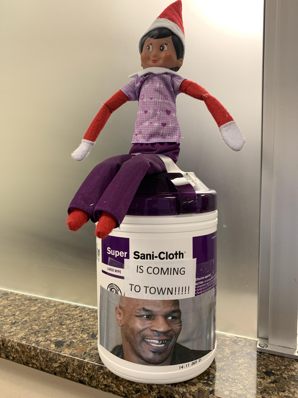 I work in a medical facility and this is what our elf on the shelf did this morning