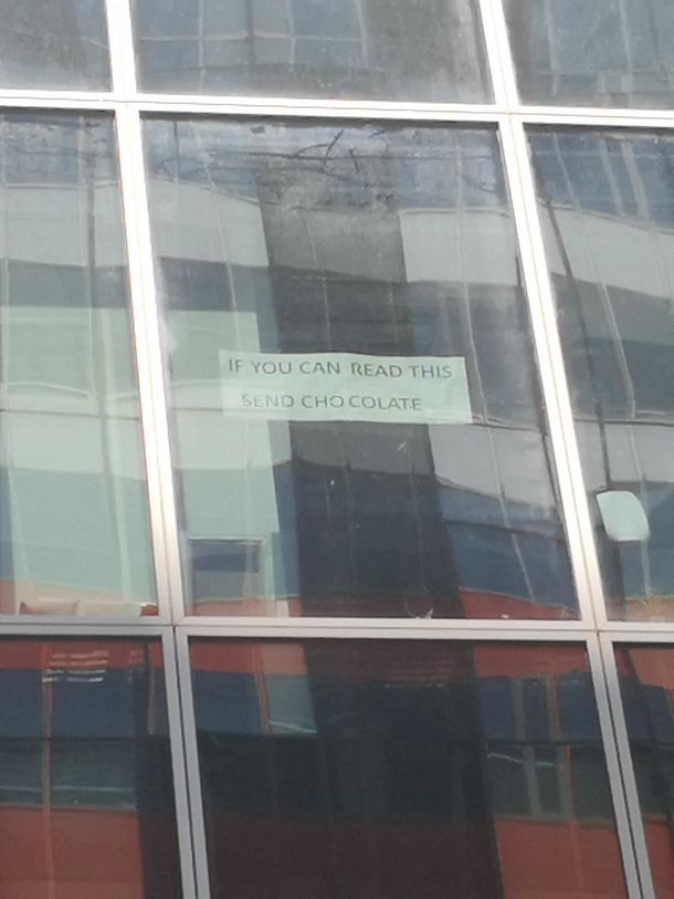I work in a office building This was in the office acroos from mine th floor