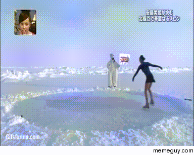 Ice skater spins on north pole