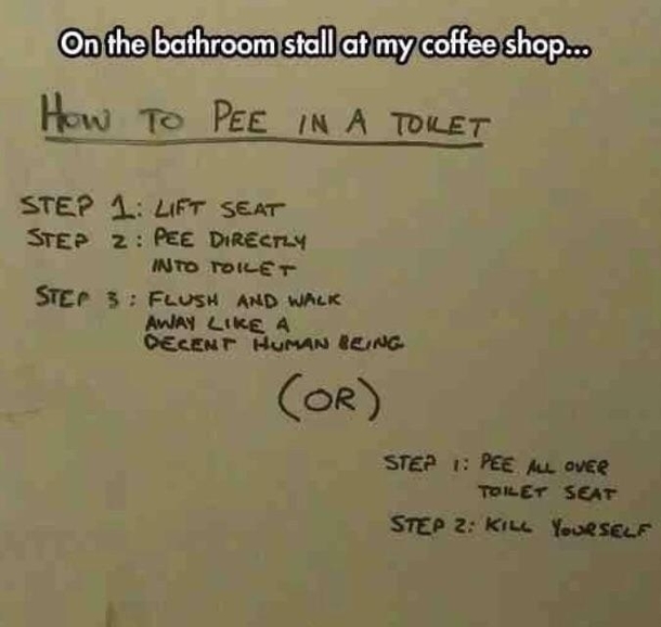 If you pee on the seat consider yourself a horrible person