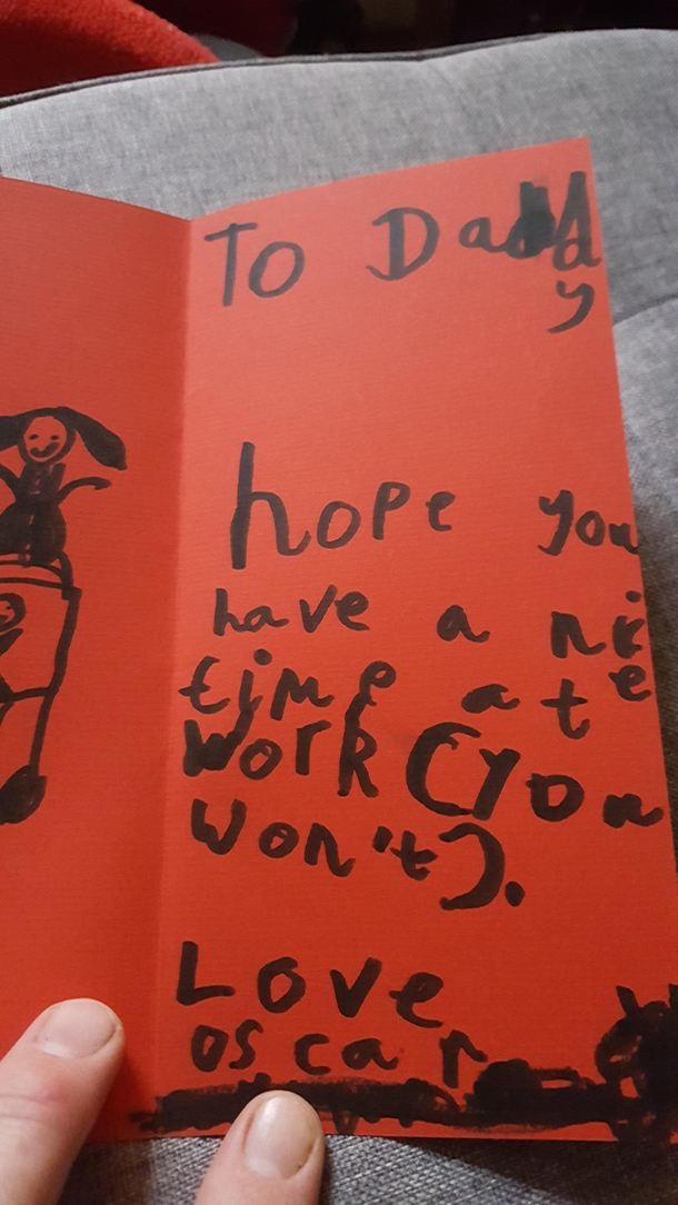 Im a chef and this was my sons fathers day card that he made for me this year