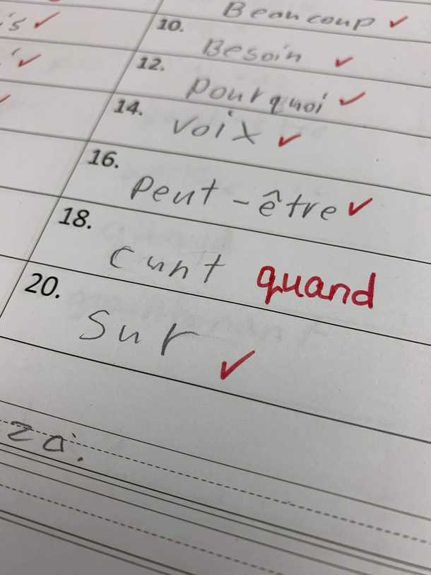 Im a French teacher Sometimes correcting spelling tests can be entertaining