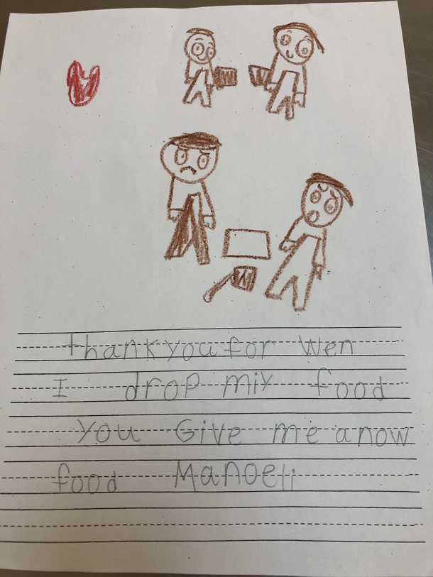 Im a lunch lady Today the first graders gave us some letters to thank us for serving them food This one was my favorite