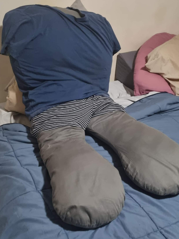 Im away for work and my wife has already found a replacement for me I think he needs to see a doctor for his swollen feet Let alone the missing head and arms