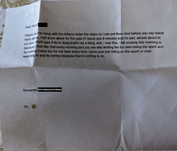 Im begging you to look at this letter my  year old cousin wrote my mom