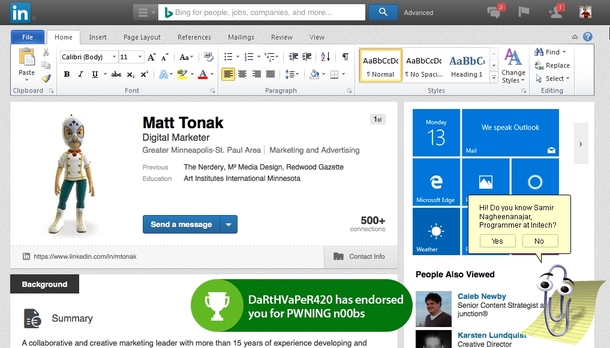 Im beta testing the new Microsoft LinkedIn interface