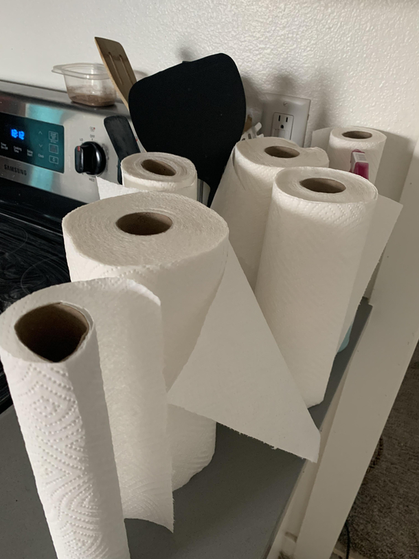 Im convinced that my SOs idea of when to start a new roll of paper towel is just now