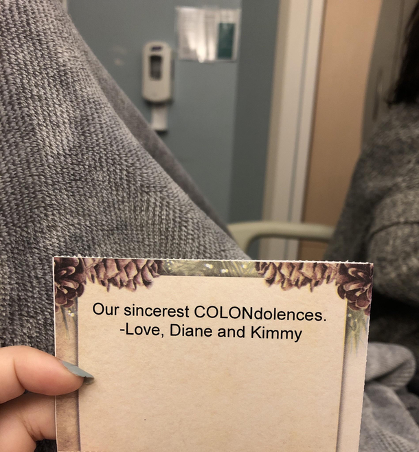 im in the hospital for the week as ive just been diagnosed with ulcerative colitis this was on the card that came with the flowers my sisters sent me