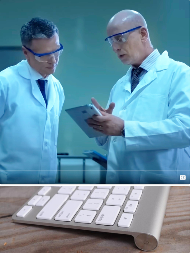 Im like  sure the scientists in this stock footage are consulting a wireless keyboard turned sideways