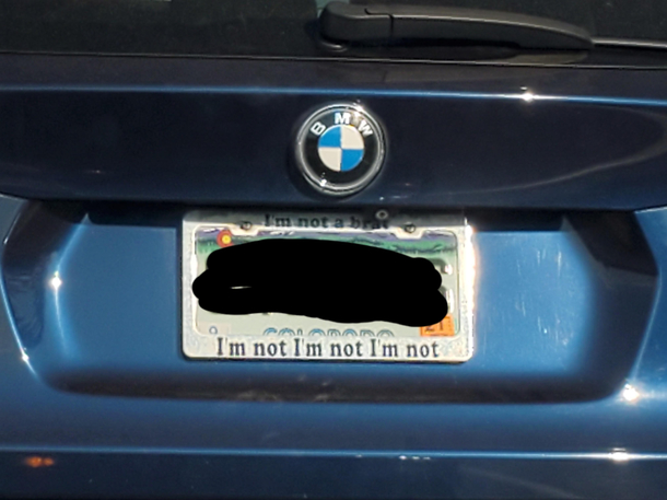Im not a brat license plate frame on a BMW