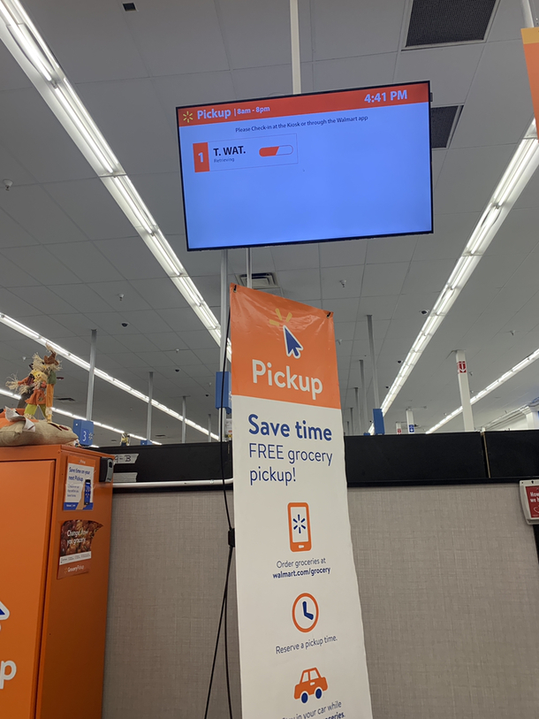 Im sitting at Wal Mart waiting on our new TV This is how the order screen displayed my name