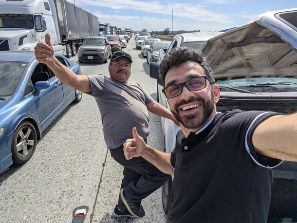 Im visiting California I was expecting to make some new friends but to be honest I wasnt expecting it to happen on the highway while I was sitting idle for  minutes I guess Im really getting the full Californian experience