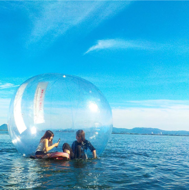In Iseshima national park Japan tourists can float inside an airtight bubble for sightseeing