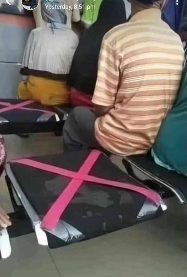 In my home country Yemen a business placed x on every other chair so people can practice social distancing This is the results two people on one chair