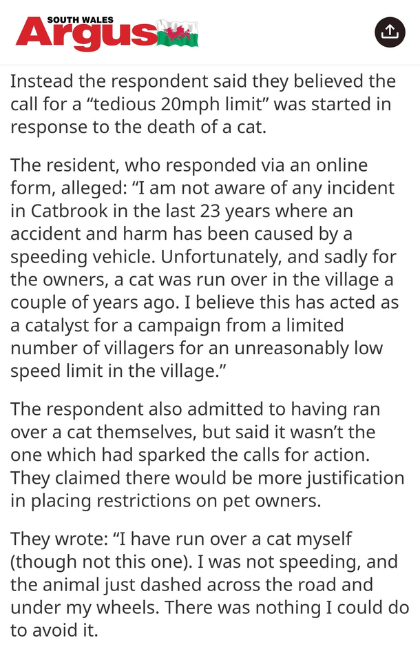 In response to a new  MPH speed limit in a street in Wales