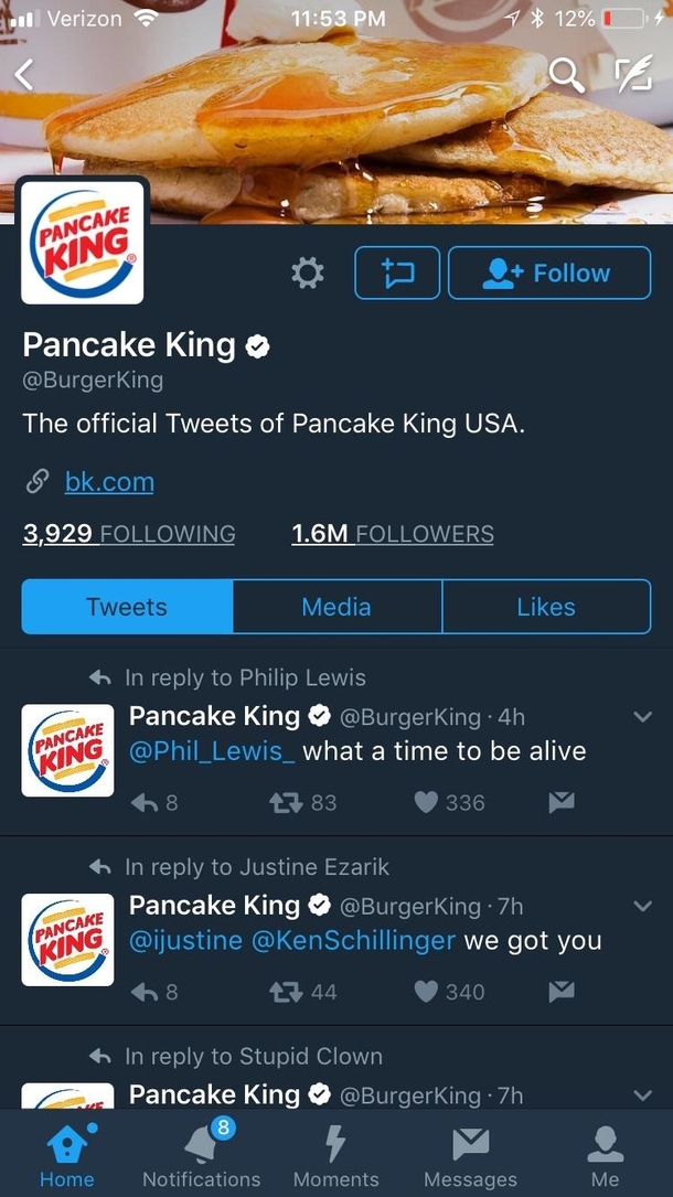 In response to IHop changing their name to IHob Burger King changed their Twitter to Pancake King