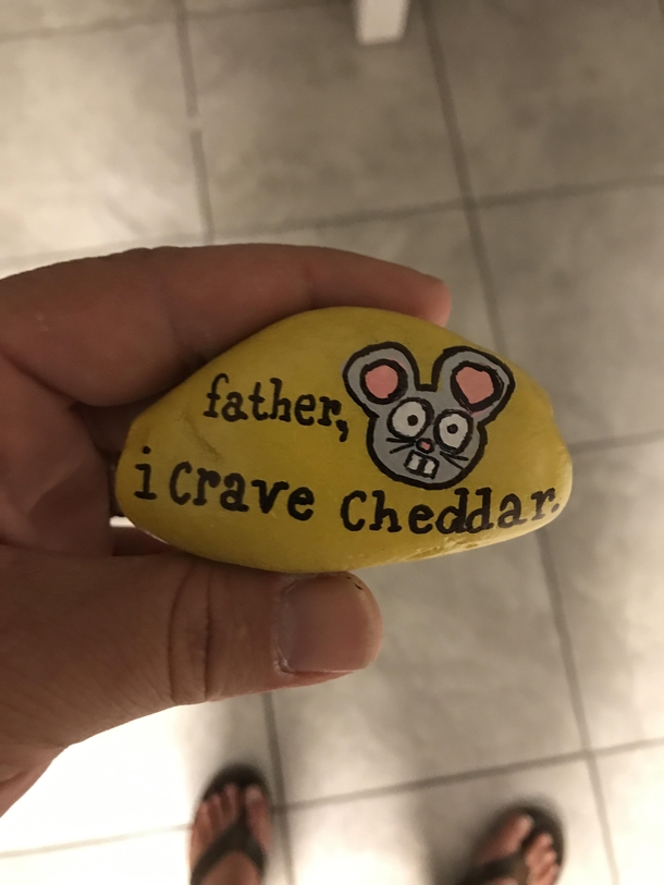 In the town that I live in people paint rocks and hide them for others to find My son found this one yesterday