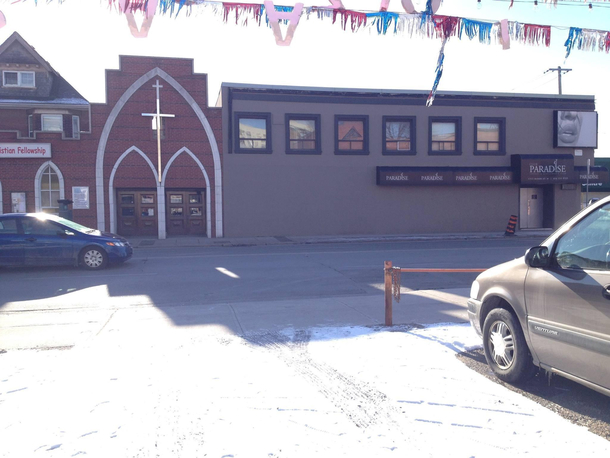 In Toronto theres a strip club named Paradise right next to a church