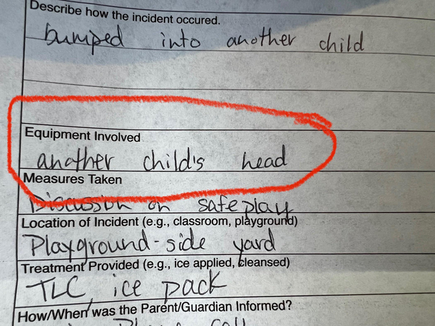 Incident report from my kids school