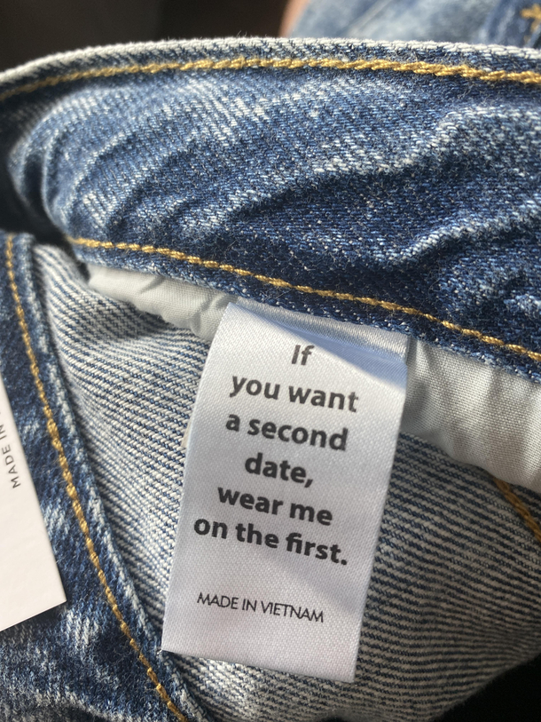 Inner tag on a new pair of jeans I just purchased