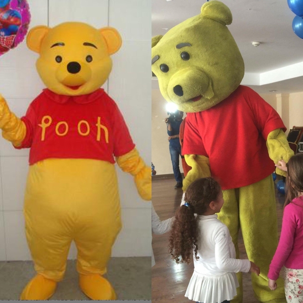 Innocent childrens character vs a man in a terrifying oddly dirty suit 