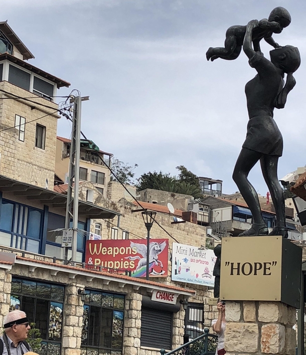 Interesting combination of offerings and sign choice  found in Tzfat Israel