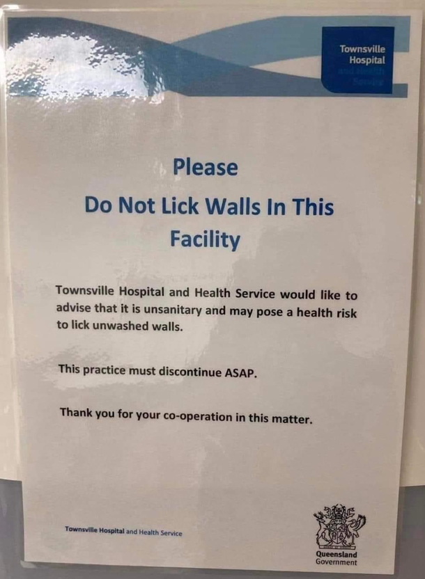 Interesting notice in a hospital - Townsville Australia
