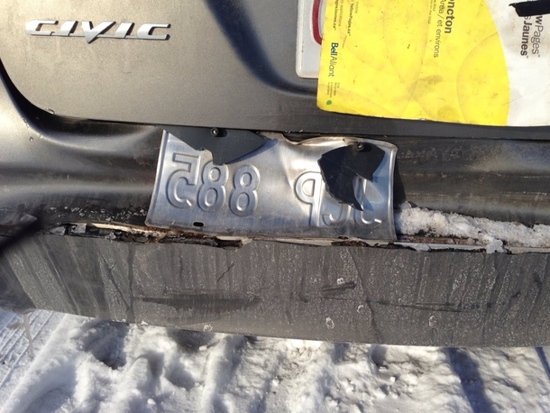 Is it Friday yet Co-workers car is rear-ended in parking lot Moron driver takes off without their license plate