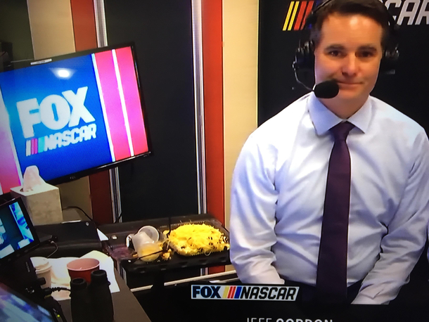 Is Jeff Gordon just eating a big casserole dish of pasta during the Daytona 