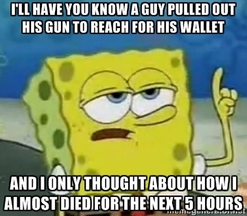 It was  am at a gas station