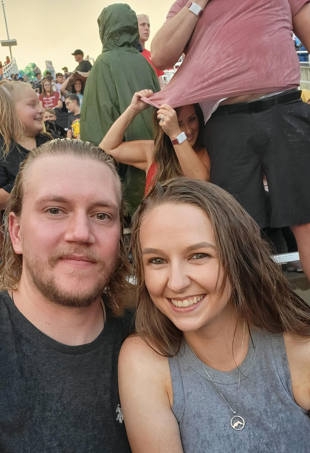 It was raining when we took a few selfies at a concert I didnt notice this gem until the next day