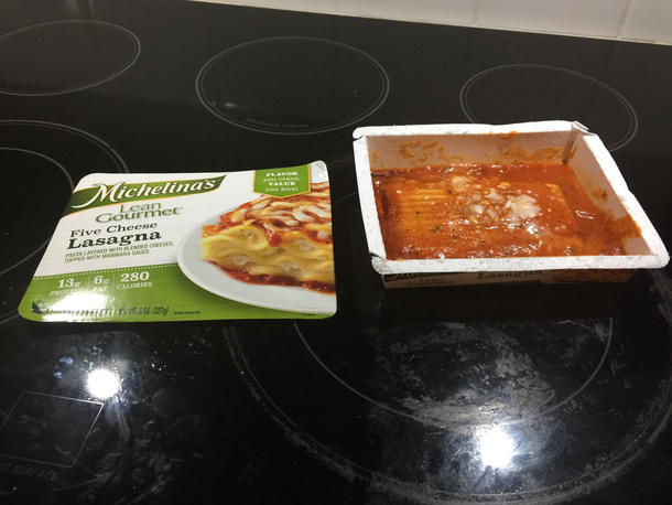 Its hard to see but thats a slab of noodles in a pool of sauce
