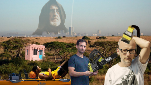 Its Kobe on a Hobie Tobey and a Ryobi and Moby with a Flowbee near an adobe in Nairobi next to Obi-Wan Kenobi