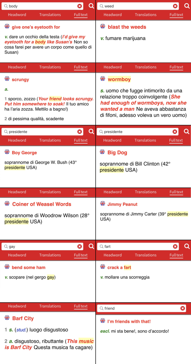 Ive long been obsessed with this HORRIBLY inaccurate American Slang dictionary I bought in Italy years ago then lost and I just found out they have an app ALL of the slang is pulled from random shit online