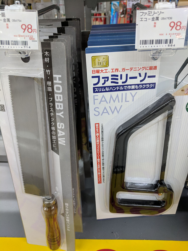 Japan is always one step ahead in product marketing They have saws for hobbyists and domestic murderers