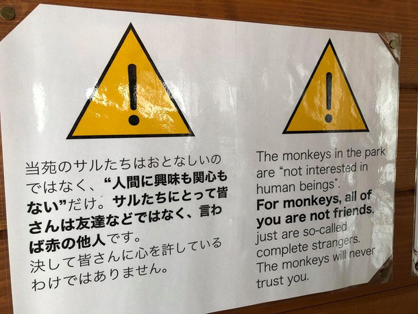 Japanese park letting visitors know its monkeys are tired of your crap
