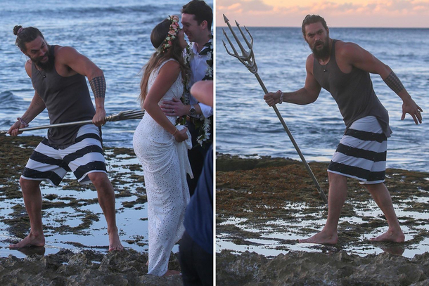 Jason Momoa photobombing wedding photos