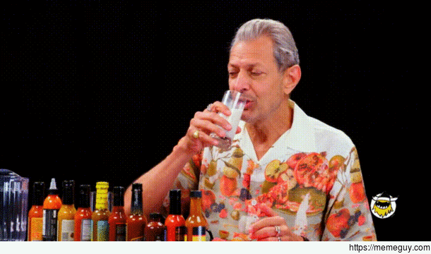 Jeff Goldblum swishing milk