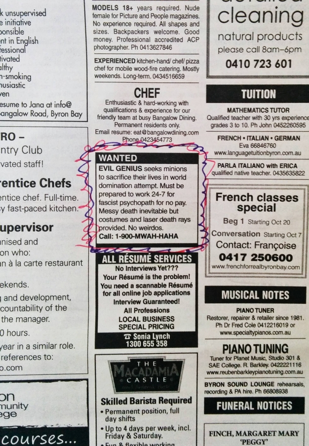 Just browsing through the classifieds and then